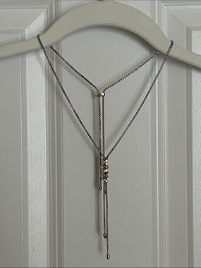 Elegant Silver Layered Y-Style Pendant Necklace Adjustable Length Women's Jewelr